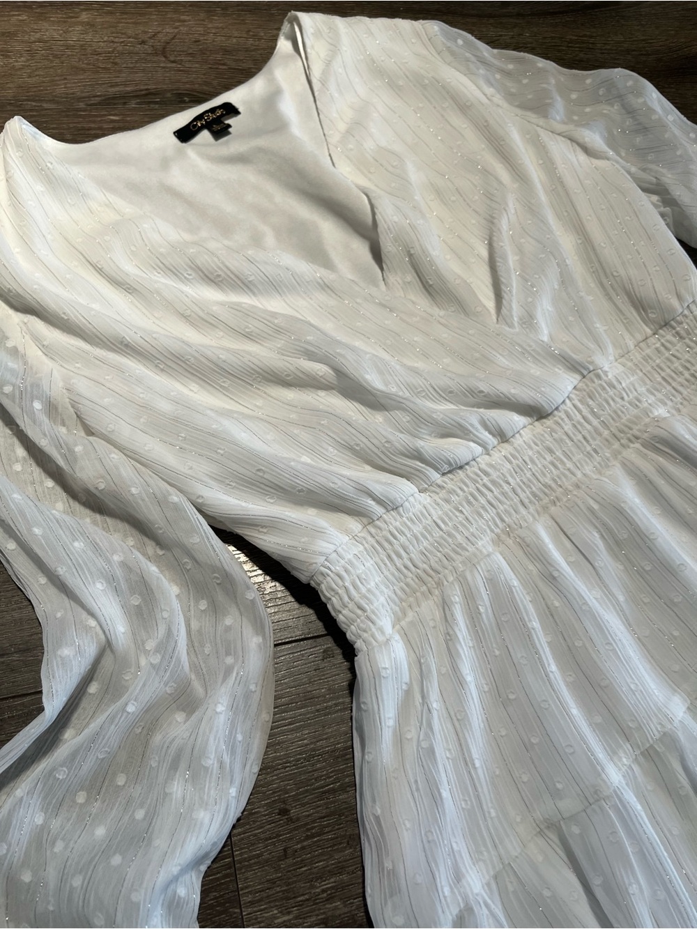 City Studio White Tiered Long-Sleeve V-Neck Dress - Picture 4 of 7